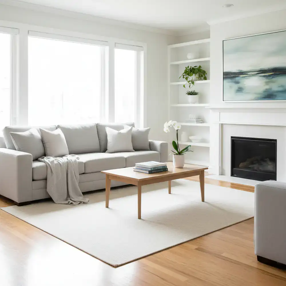 Spotlessly clean living room after a deep cleaning service