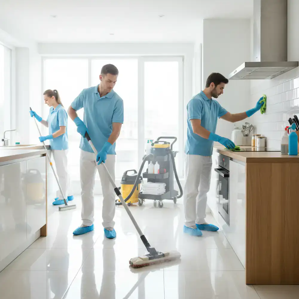 Professional deep cleaning service in progress